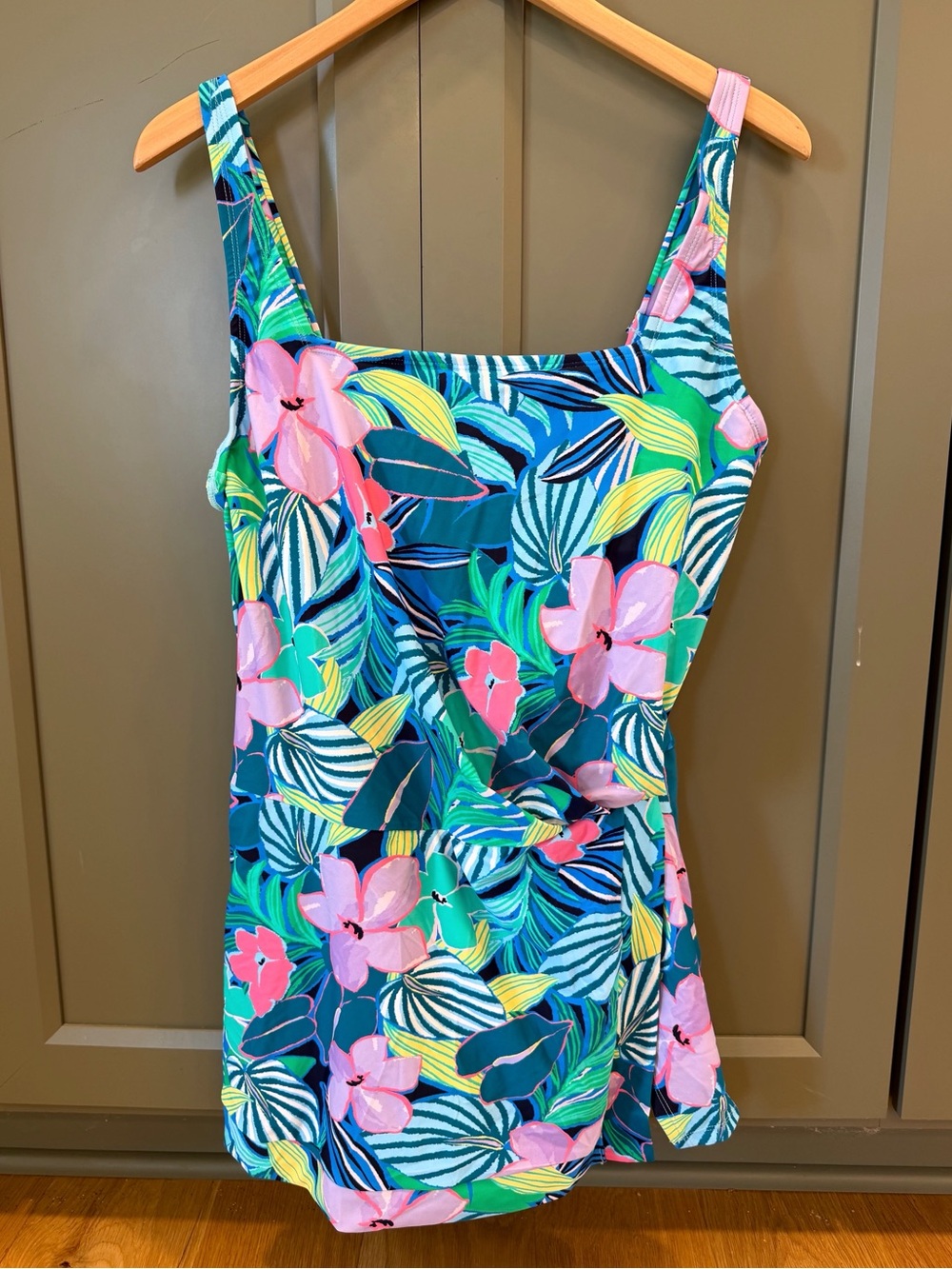 Beyond Control Hibiscus Floral Skirted Swim Dress
